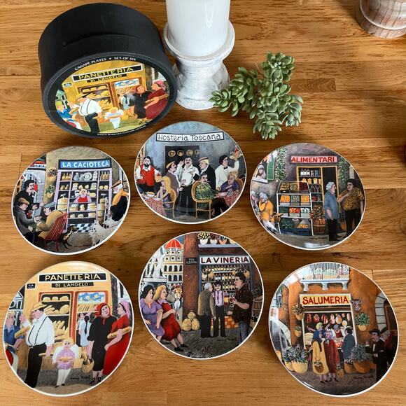 Guy Buffet Italian Village Plates Set of 6 Santa Barbara Ceramic w Box Unused - Picture 13 of 13